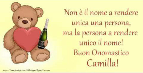 "Non è il nome a rendere unica una persona, ma la persona a rendere unico il nome! Buon Onomastico Camilla"