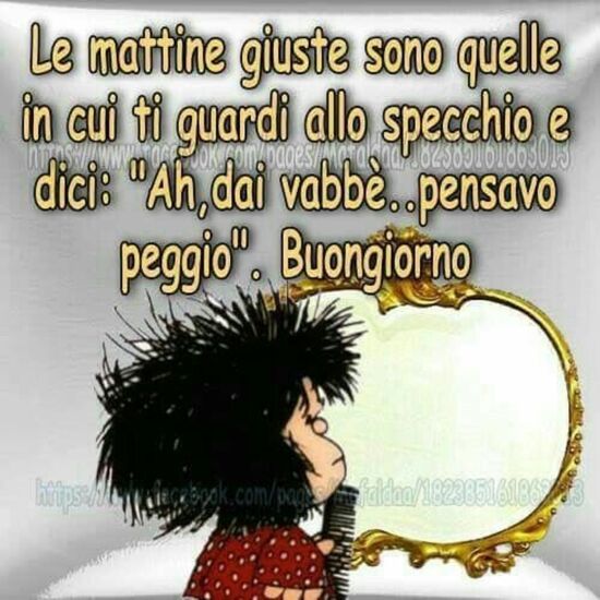 "Le mattine giuste sono quelle in cui ti guardi allo specchio e dici: Ah dai vabbè... pensavo peggio... Buongiorno"