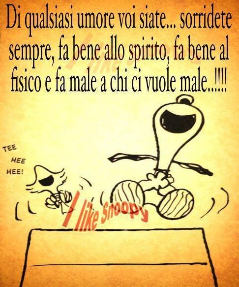 Frasi motivazionali - "Di qualsiasi umore voi siate, sorridete sempre, fa bene allo spirito, fa bene al fisico e fa male a chi ci vuole male !!!" Snoopy