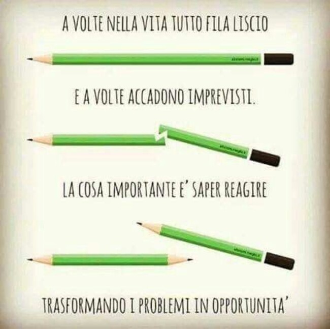 "A volte nella vita tutto fila liscio, e a volte accadono imprevisti. La cosa importante è saper reagire, trasformando i problemi in opportunità."