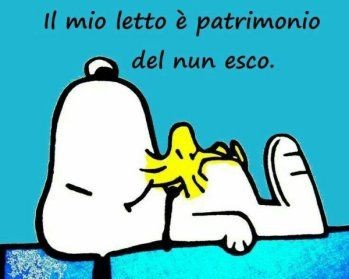 "Il mio letto è patrimonio del nun esco" - immagini divertenti Snoopy