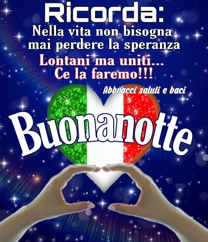 "Ricorda: nella vita non bisogna mai perdere la speranza. Lontani ma uniti... Ce la faremo !!! Buonanotte Italia"