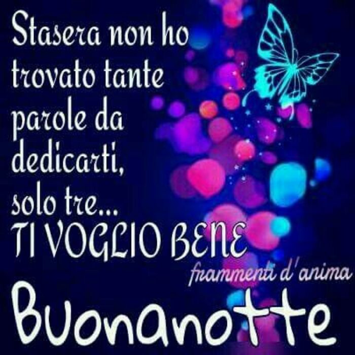 "Stasera non ho trovato tante parole da dedicarti, solo tre... TI VOGLIO BENE" - Buonanotte con le farfalle