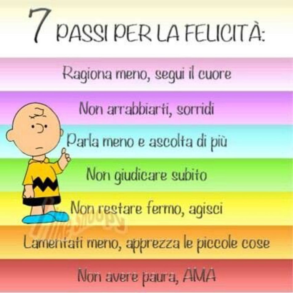 Trucchi per la vita quotidiana - "7 passi per la felicità: Ragiona meno, segui il cuore; Non arrabbiarti, sorridi; Parla meno e ascolta di più; Non giudicare subito....."