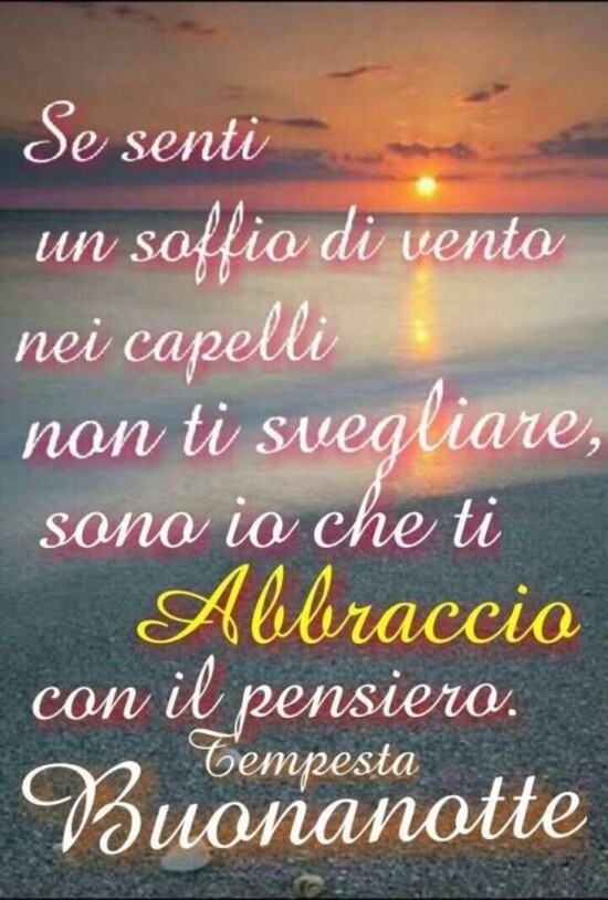 "Se senti un soffio di vento nei capelli, non ti svegliare, sono io che ti abbraccio con il pensiero. Buonanotte"