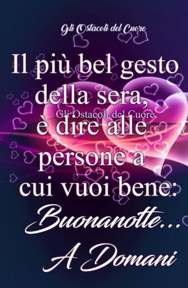 "Il più bel gesto della sera è dire alle persone a cui vuoi bene... Buona Notte a Domani"