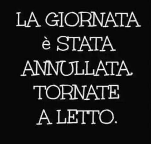 "La giornata è stata annullata, tornare a letto." - Buongiorno divertente