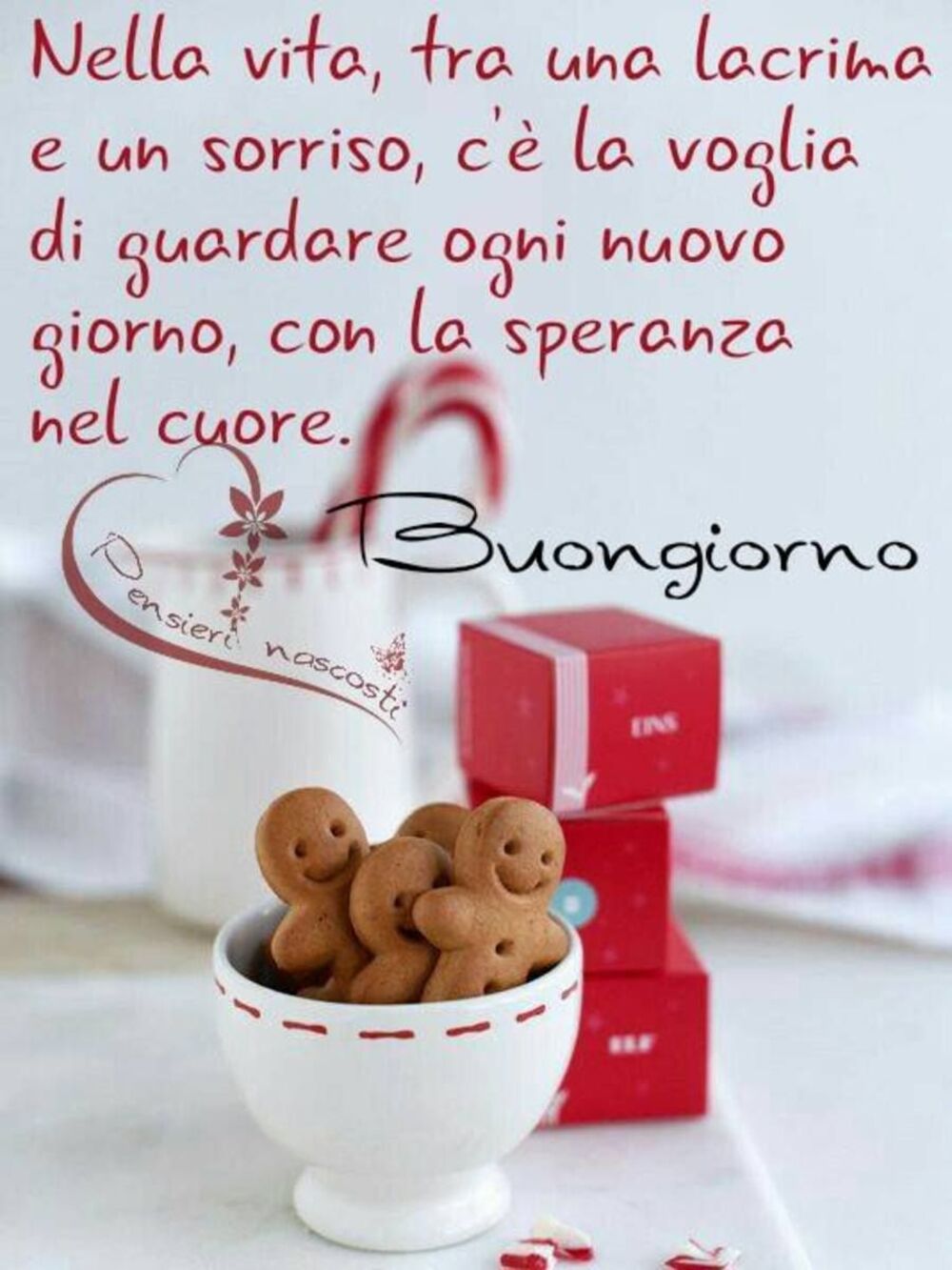 "Nella vita, tra una lacrima e un sorriso, c'è la voglia di guardare ogni nuovo giorno, con la Speranza nel cuore. Buona Giornata"