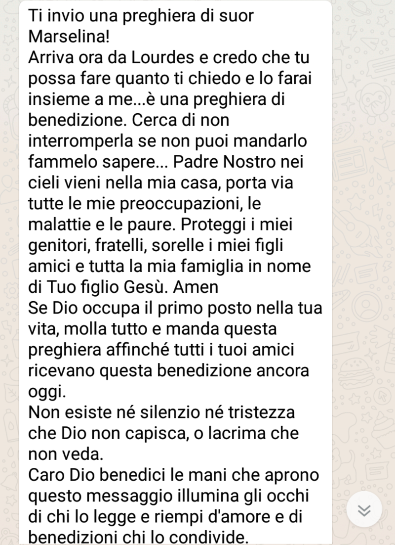 "Ti invio una Preghiera di Suor Marselina....." - le più belle catene da condividere su WhatsApp